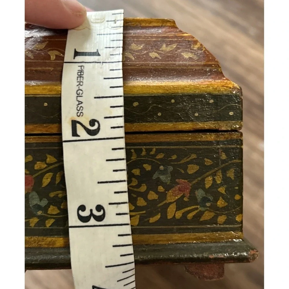 Vintage Wooden Box‎ Ornate Hand Painted Indian Design Jewelry Trinket Storage